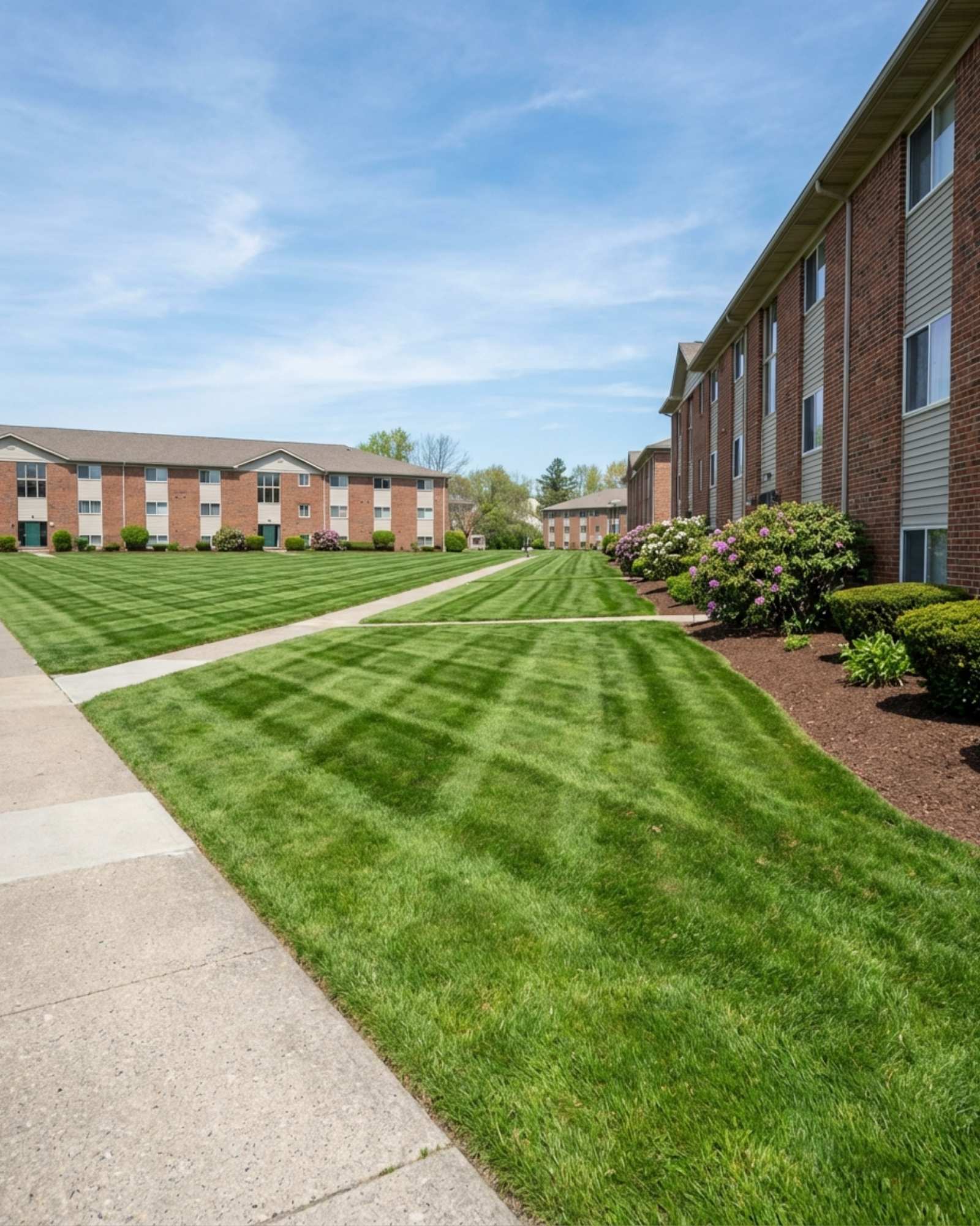 Well-maintained commercial property entrance in Central New York during spring